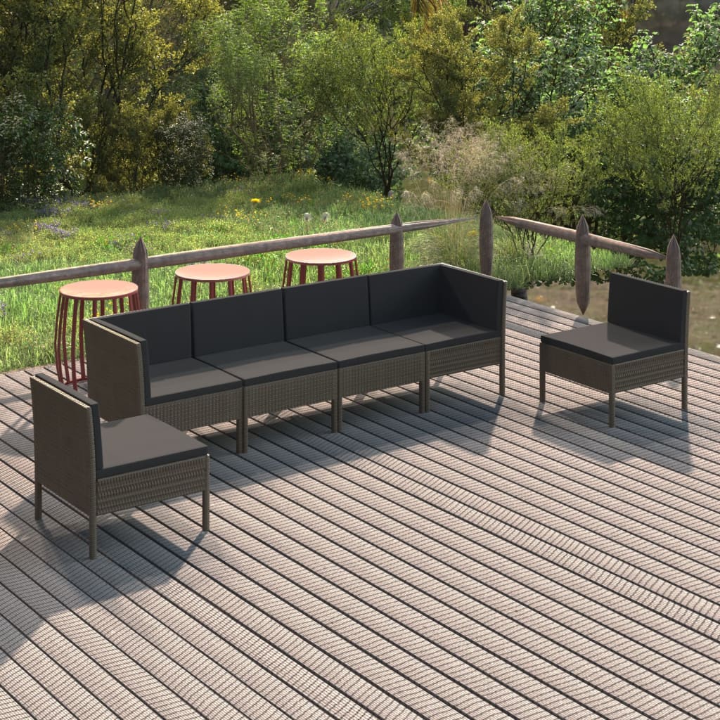 5-Delige Loungeset Met Kussens Poly Rattan Grijs