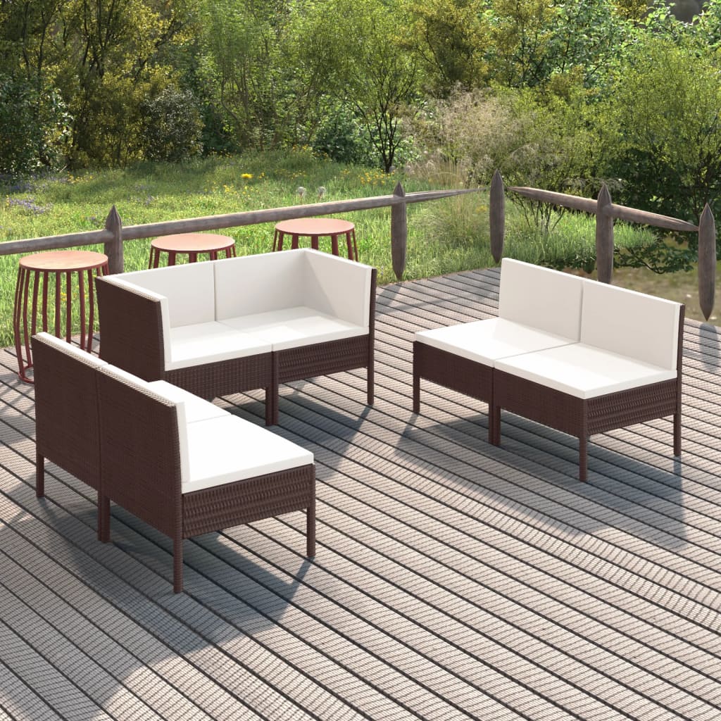 5-Delige Loungeset Met Kussens Poly Rattan Bruin