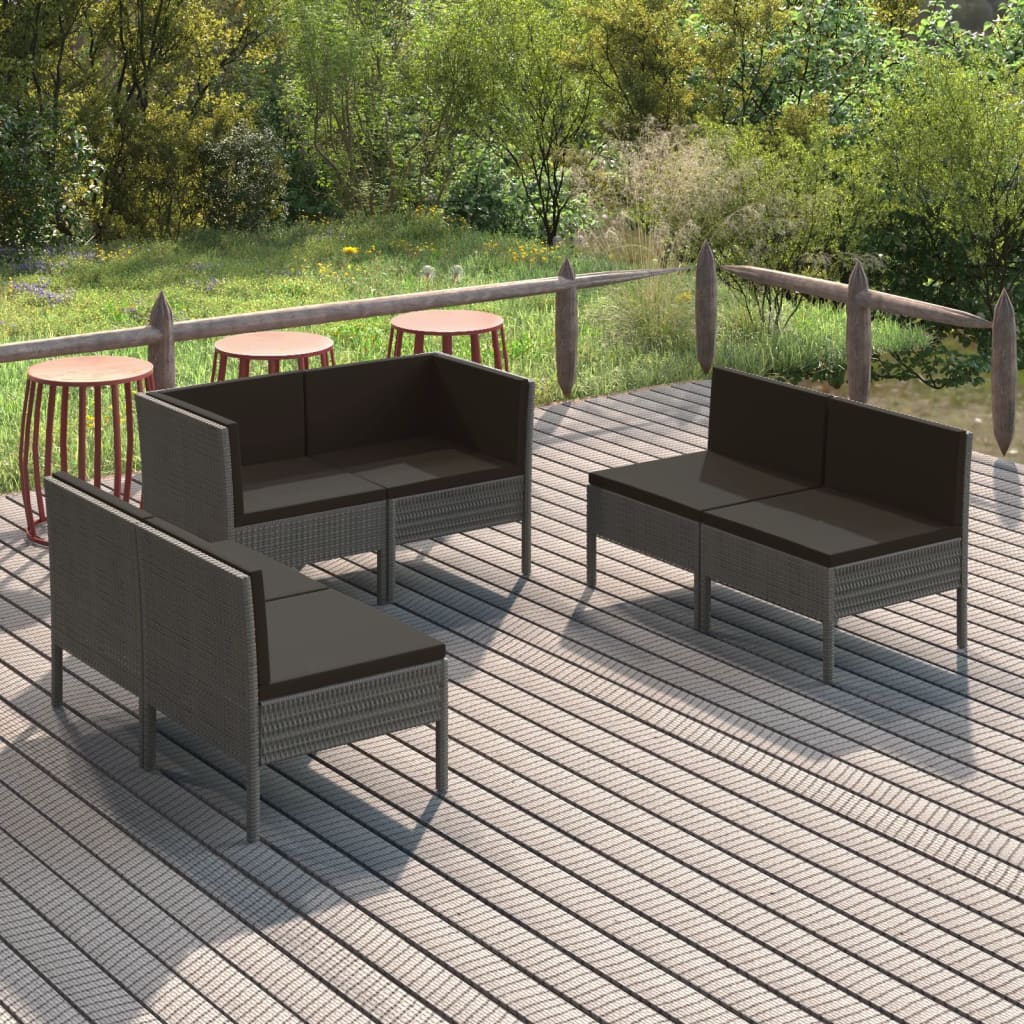 5-Delige Loungeset Met Kussens Poly Rattan Grijs