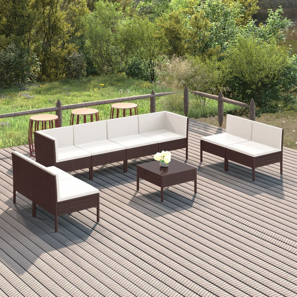 6-Delige Loungeset Met Kussens Poly Rattan Bruin