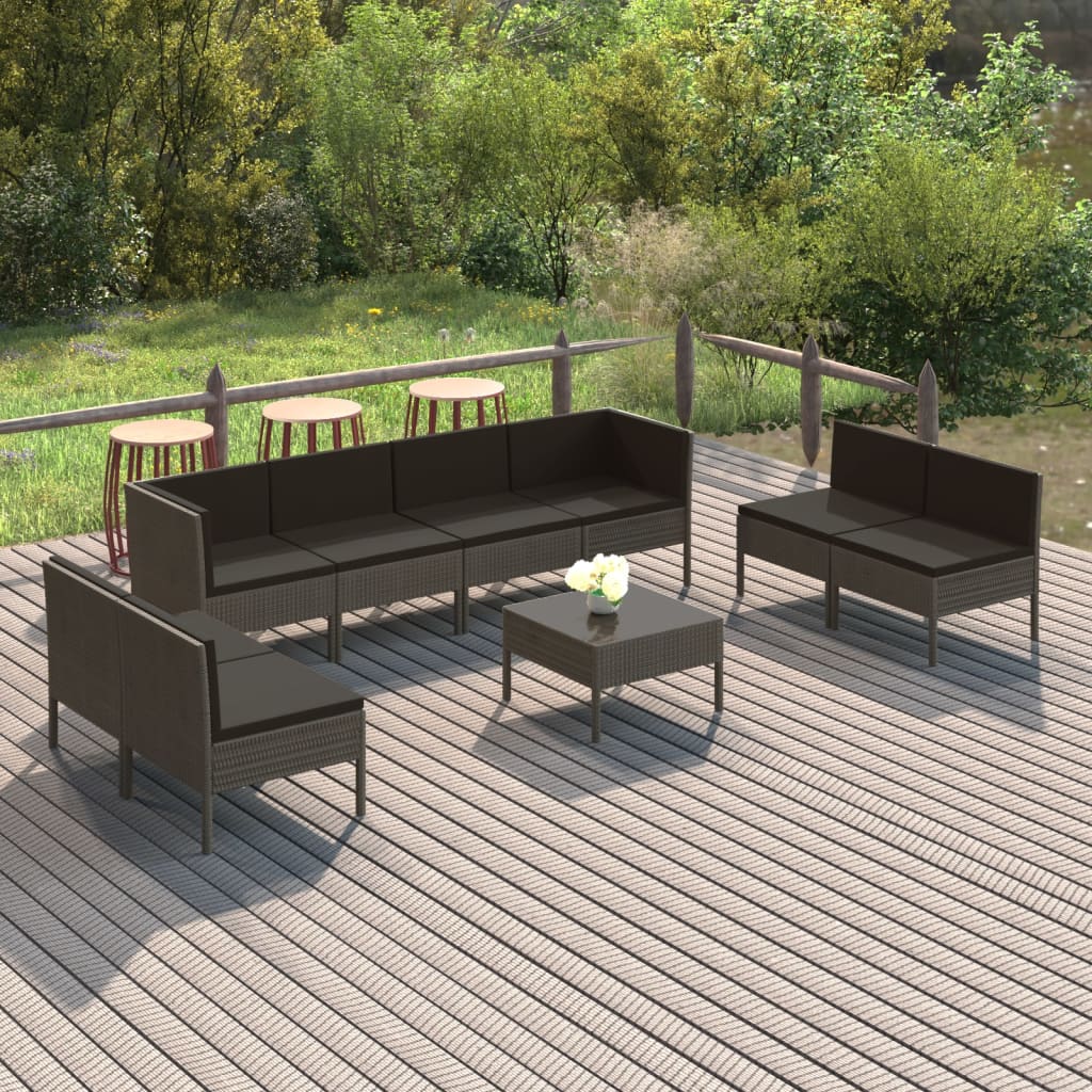 6-Delige Loungeset Met Kussens Poly Rattan Grijs