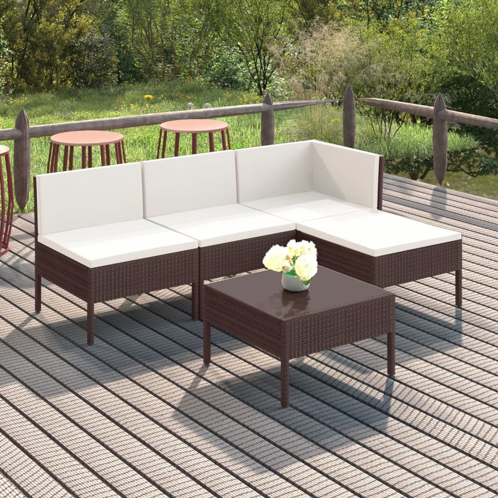 6-Delige Loungeset Met Kussens Poly Rattan Bruin