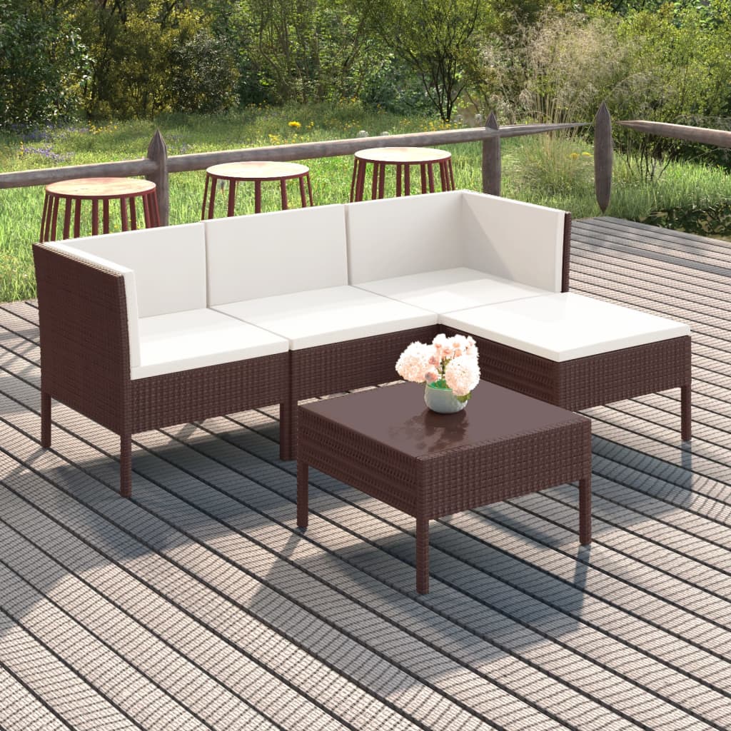 6-Delige Loungeset Met Kussens Poly Rattan Bruin