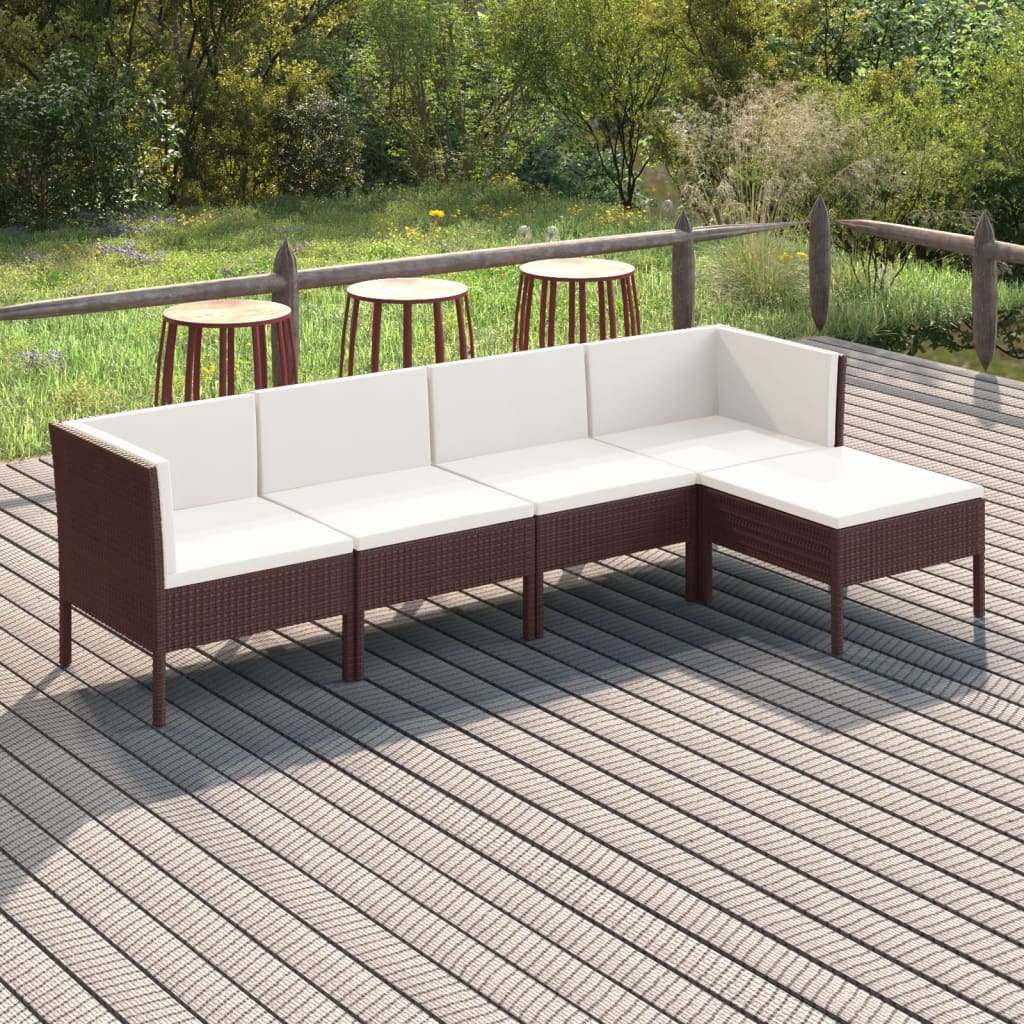 6-Delige Loungeset Met Kussens Poly Rattan Bruin