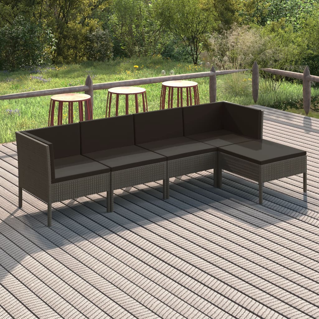 6-Delige Loungeset Met Kussens Poly Rattan Grijs