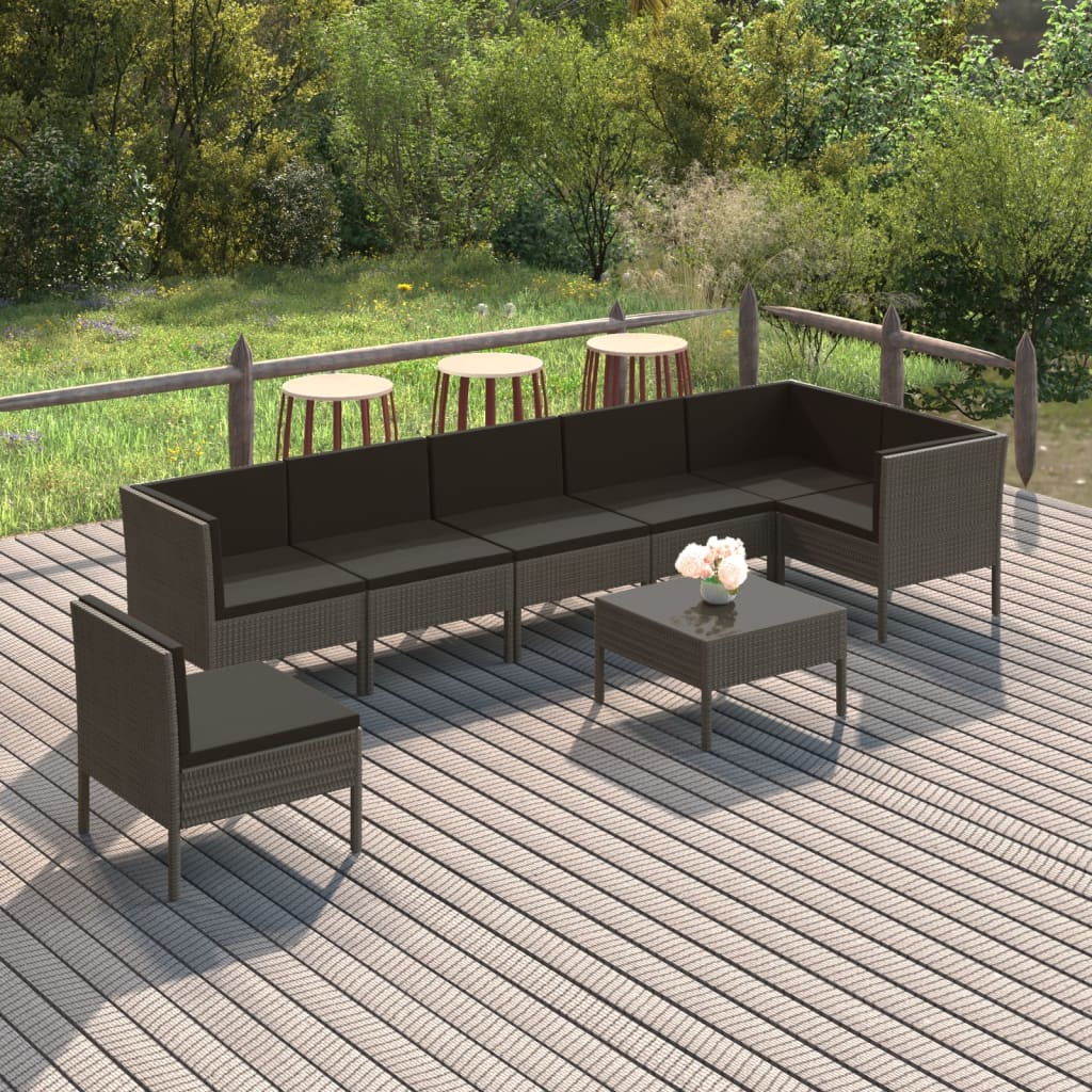 5-Delige Loungeset Met Kussens Poly Rattan Grijs