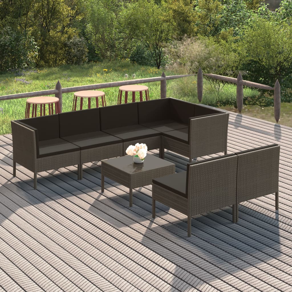 6-Delige Loungeset Met Kussens Poly Rattan Grijs