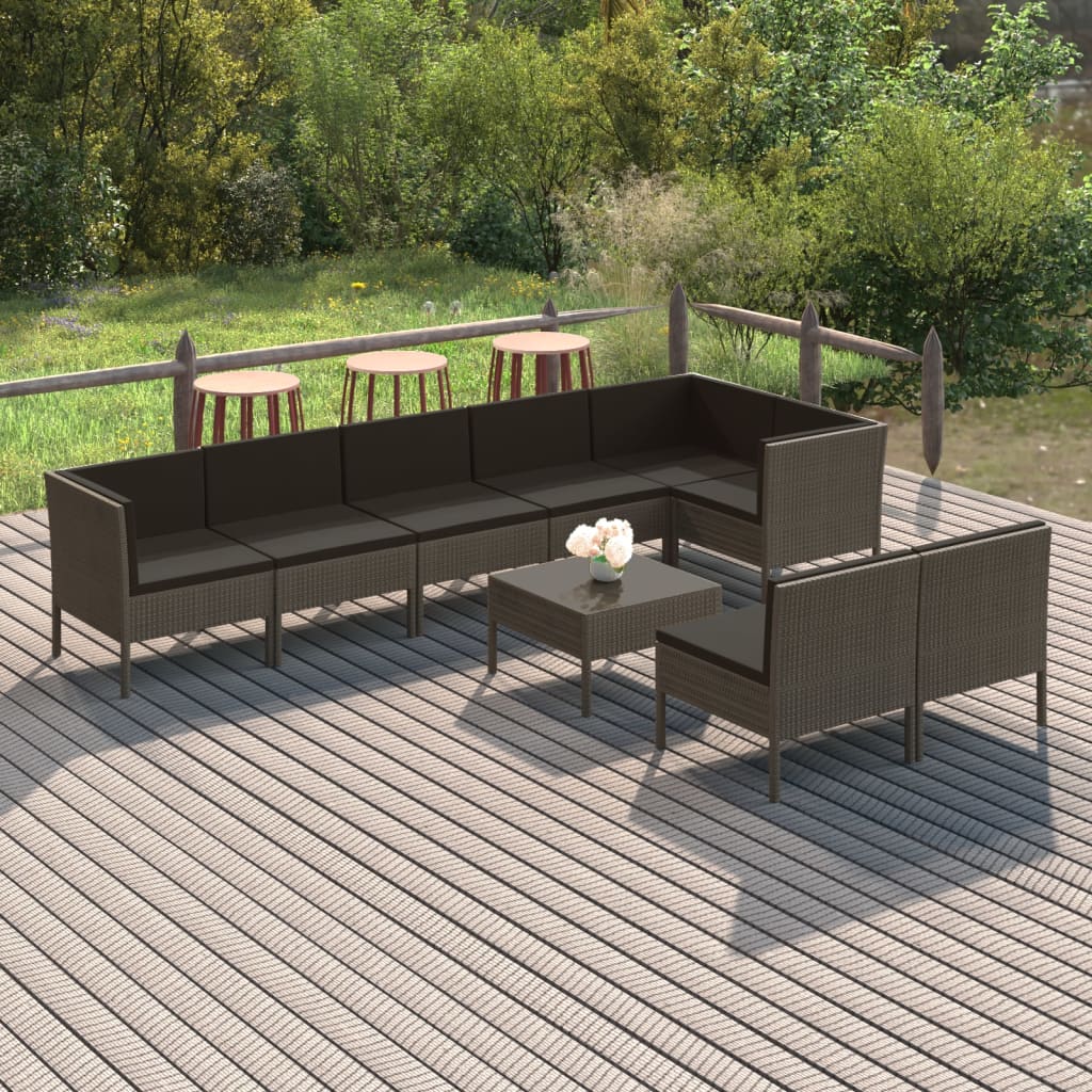 5-Delige Loungeset Met Kussens Poly Rattan Grijs