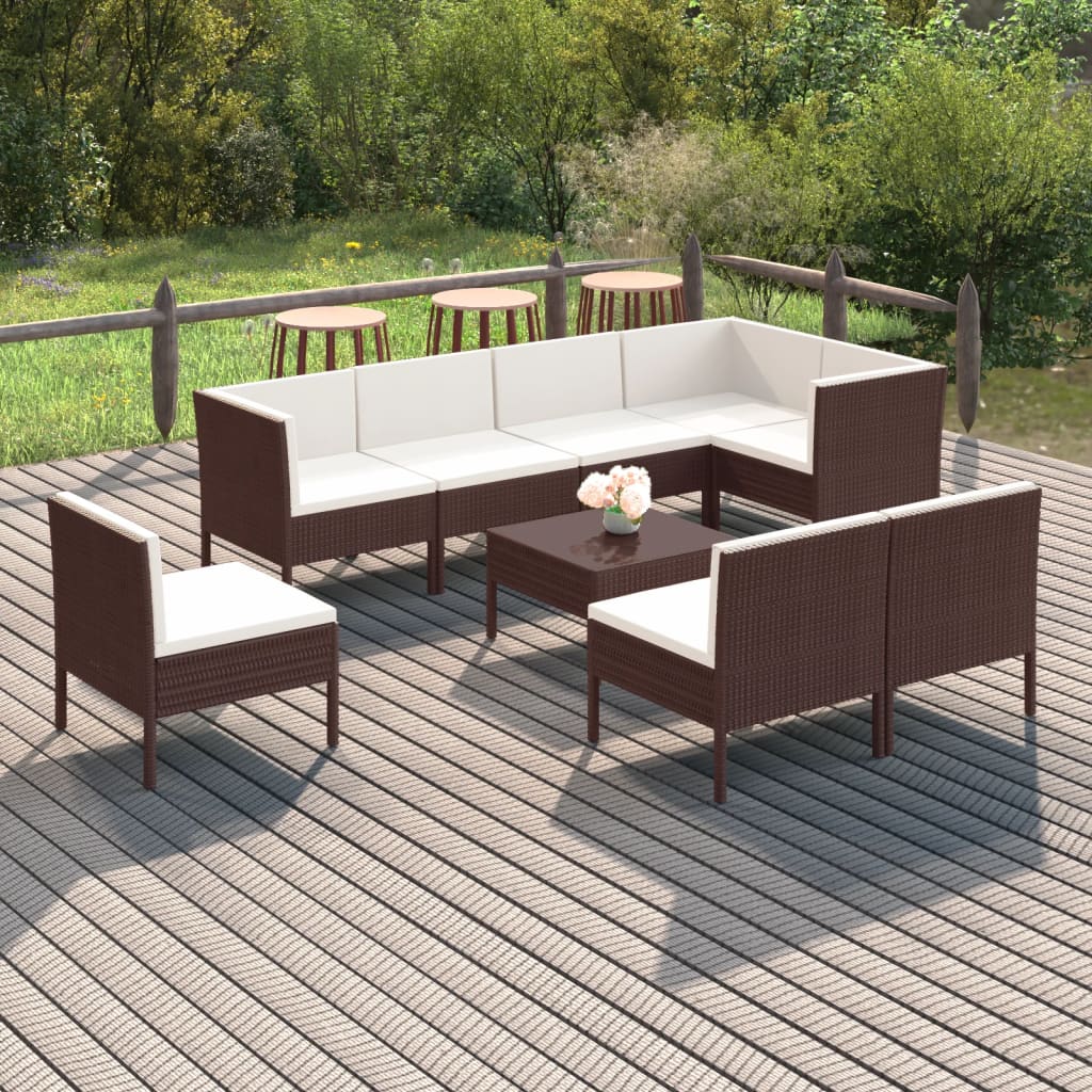6-Delige Loungeset Met Kussens Poly Rattan Bruin