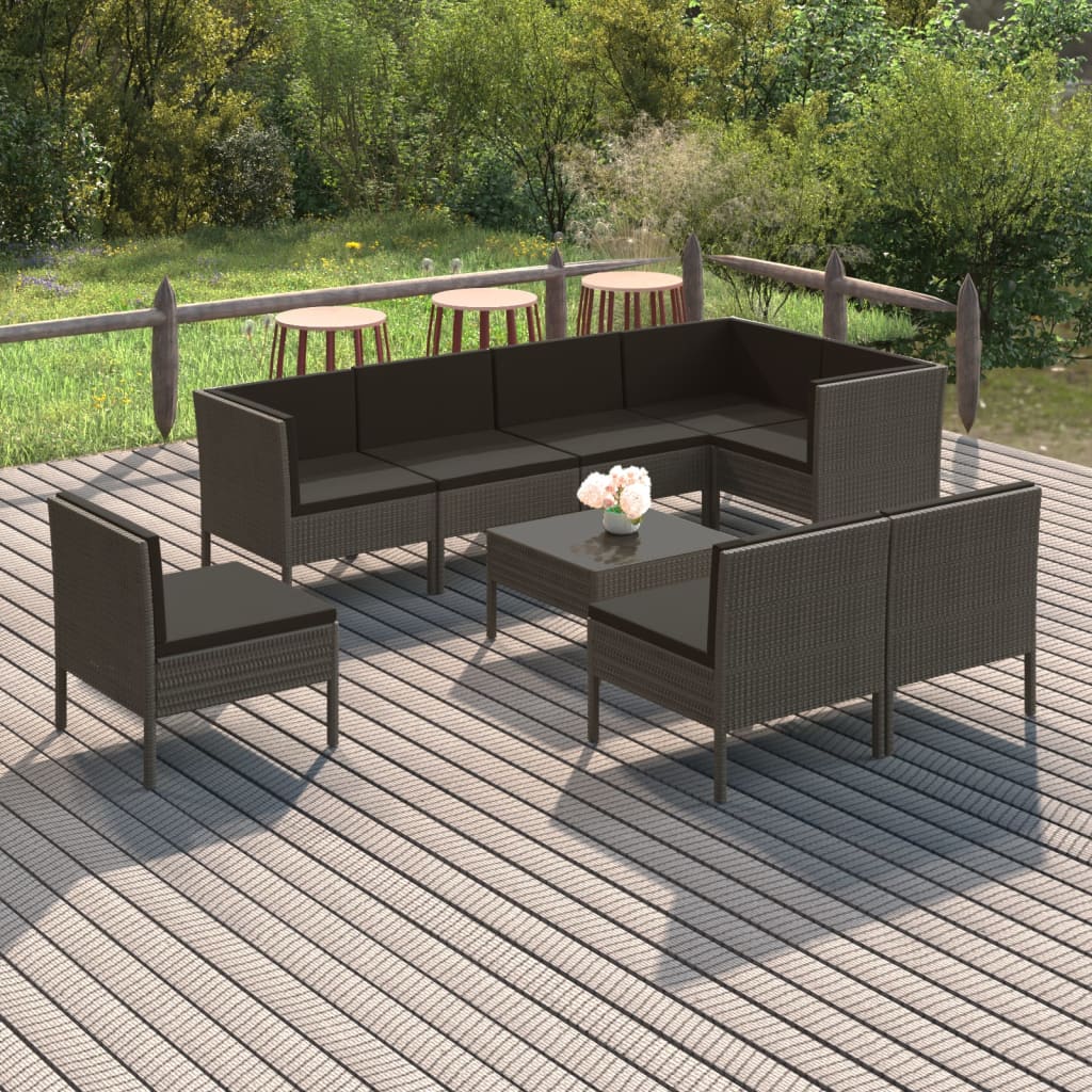 6-Delige Loungeset Met Kussens Poly Rattan Grijs