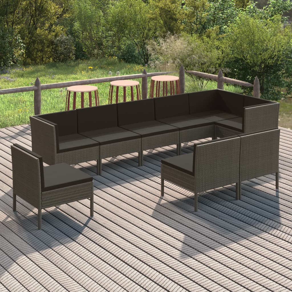6-Delige Loungeset Met Kussens Poly Rattan Grijs