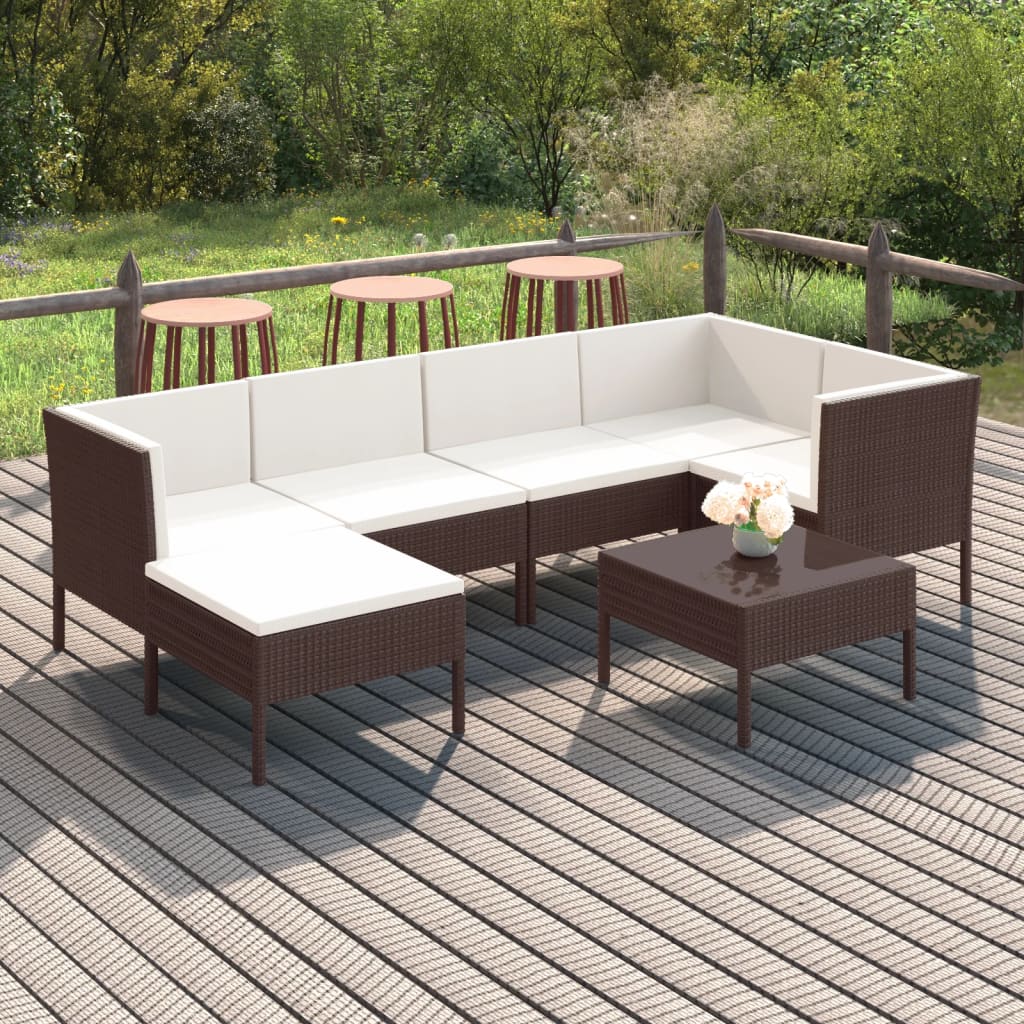 6-Delige Loungeset Met Kussens Poly Rattan Bruin