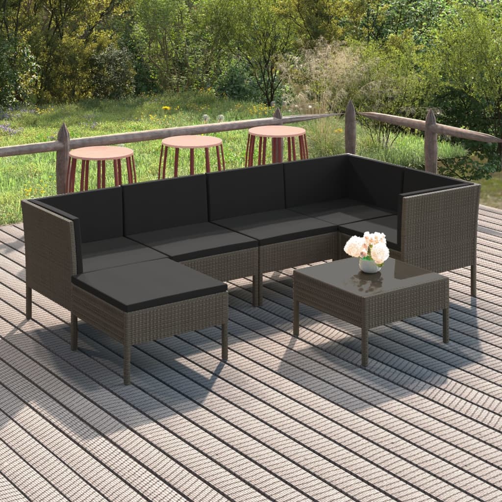 6-Delige Loungeset Met Kussens Poly Rattan Grijs
