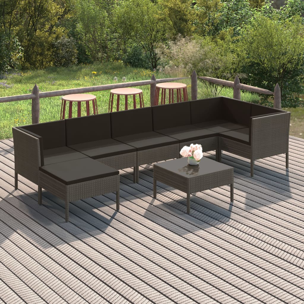 6-Delige Loungeset Met Kussens Poly Rattan Grijs