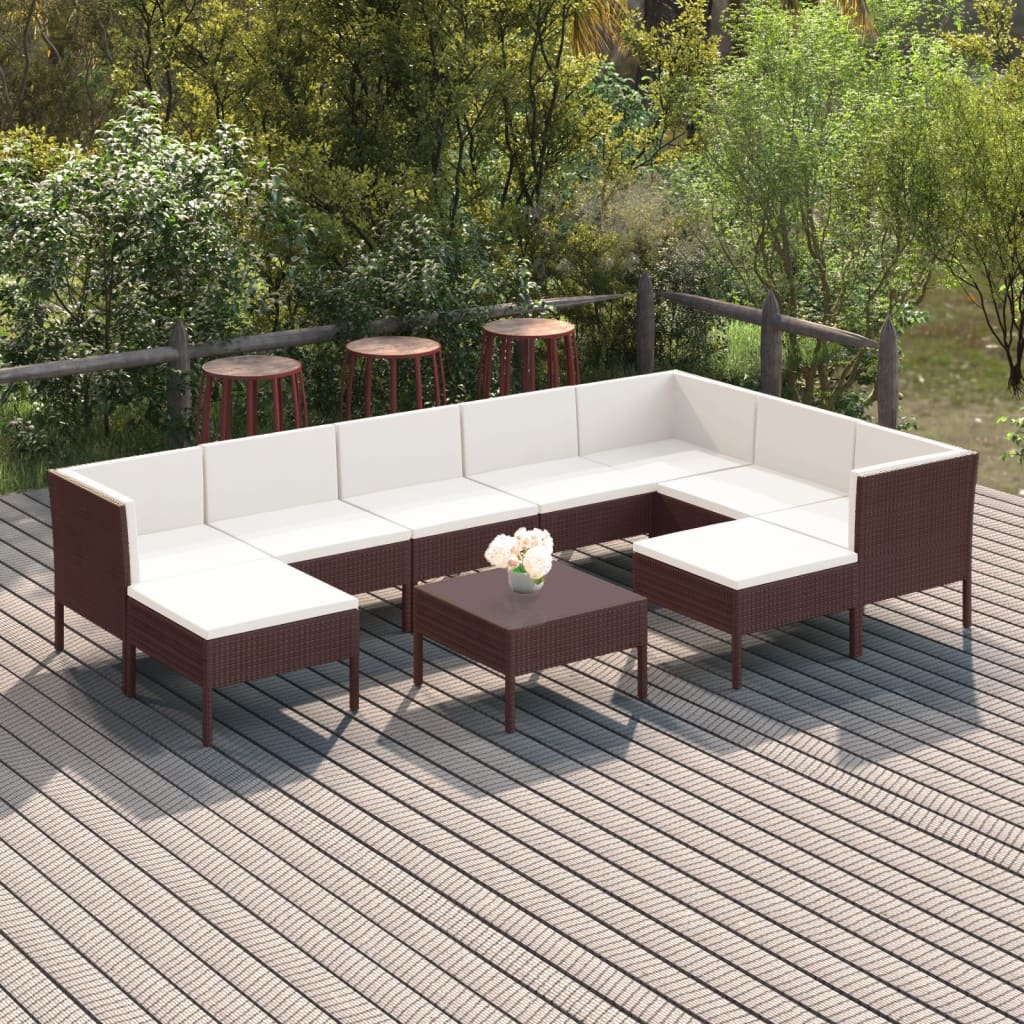 6-Delige Loungeset Met Kussens Poly Rattan Bruin