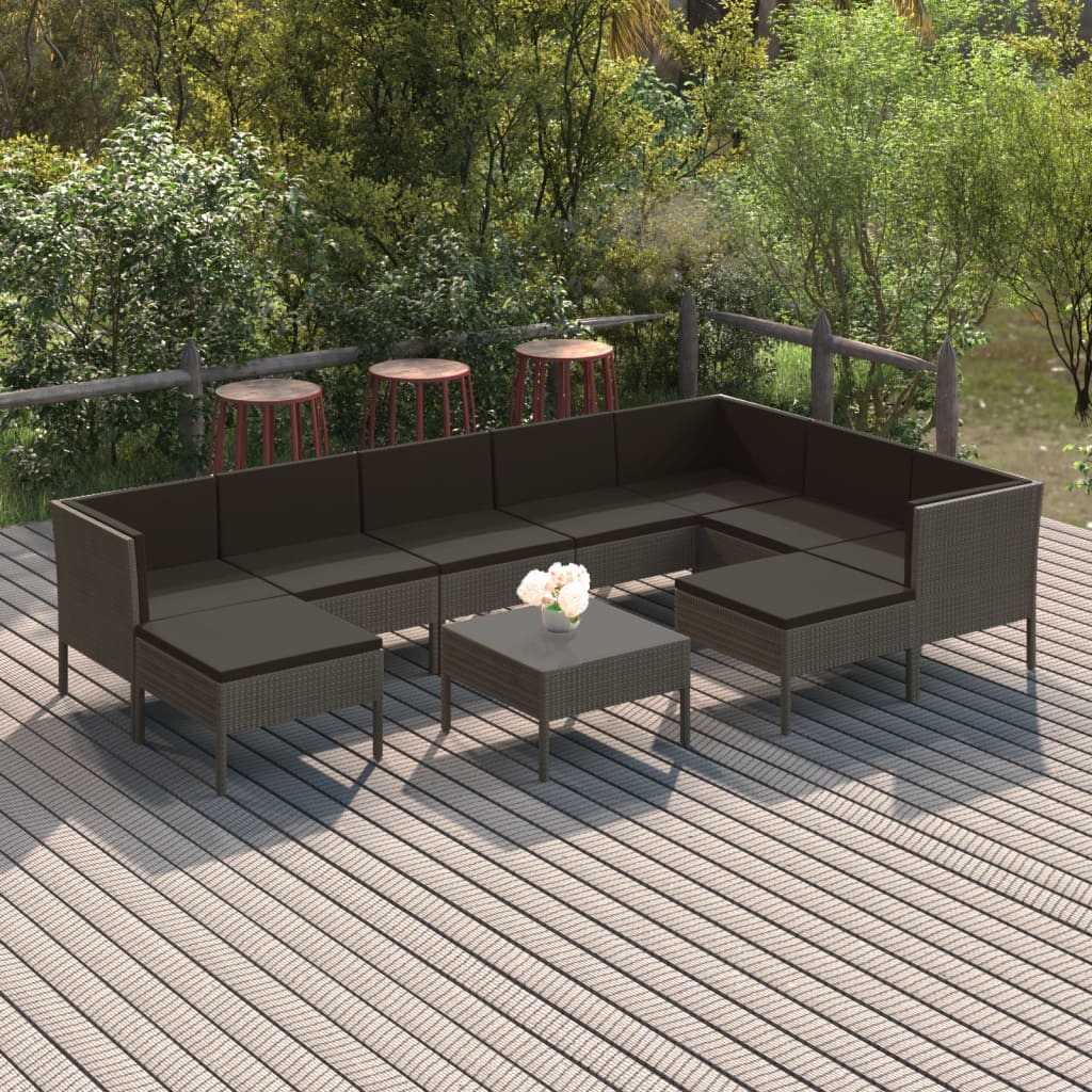 6-Delige Loungeset Met Kussens Poly Rattan Grijs