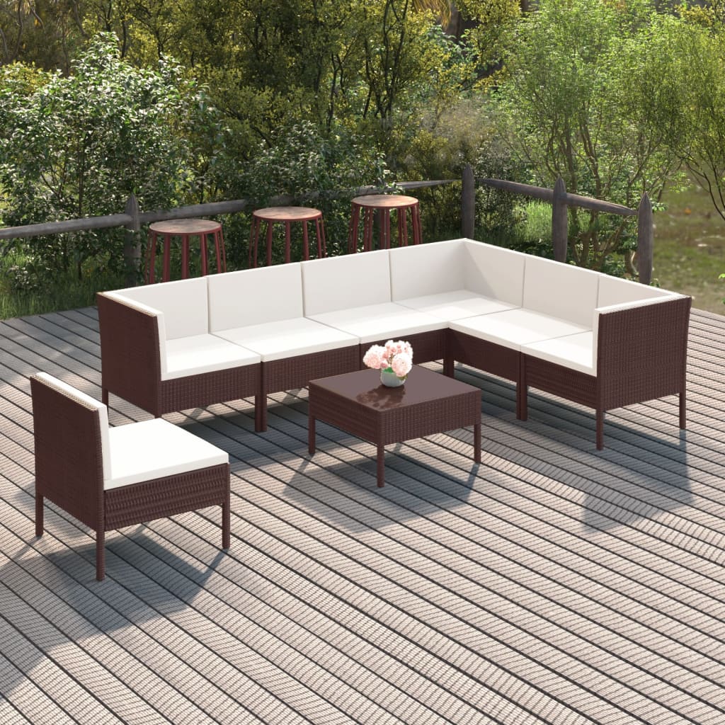 6-Delige Loungeset Met Kussens Poly Rattan Bruin