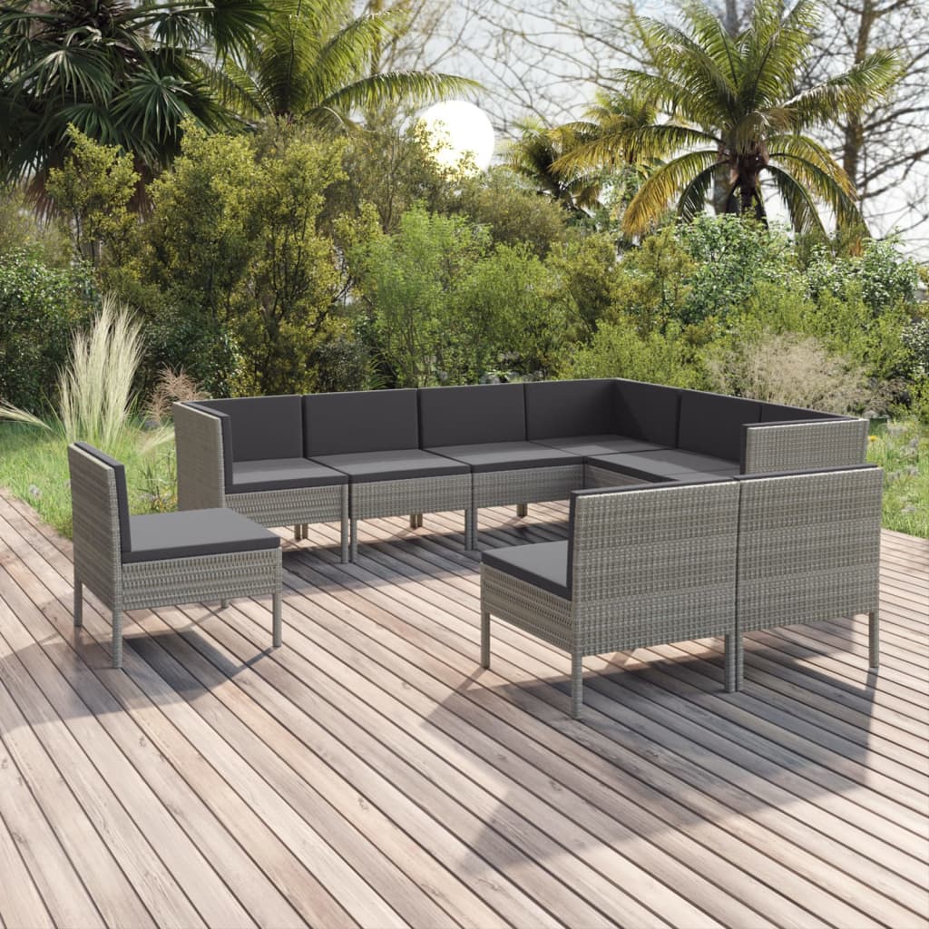 5-Delige Loungeset Met Kussens Poly Rattan Grijs