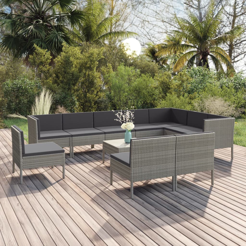 5-Delige Loungeset Met Kussens Poly Rattan Grijs