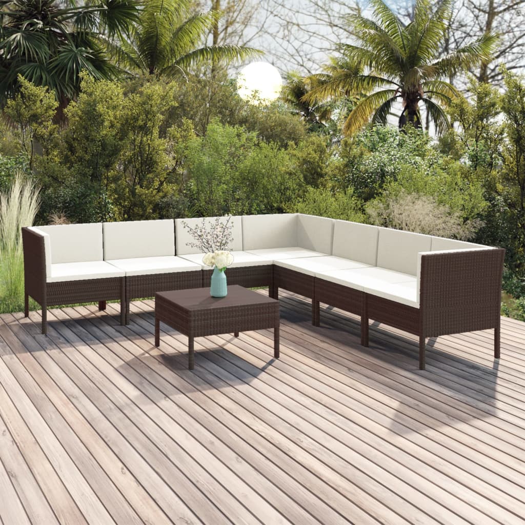 5-Delige Loungeset Met Kussens Poly Rattan Bruin