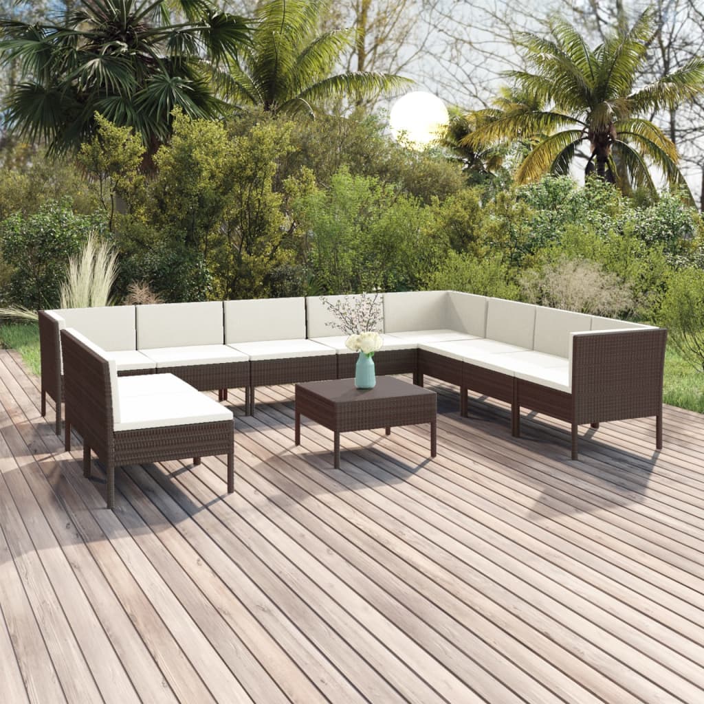 5-Delige Loungeset Met Kussens Poly Rattan Bruin
