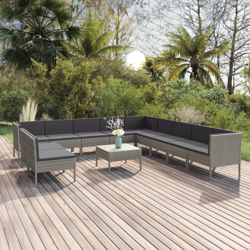 5-Delige Loungeset Met Kussens Poly Rattan Grijs