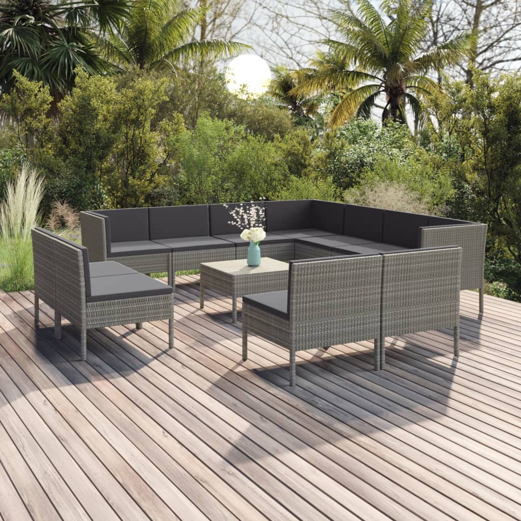 5-Delige Loungeset Met Kussens Poly Rattan Grijs
