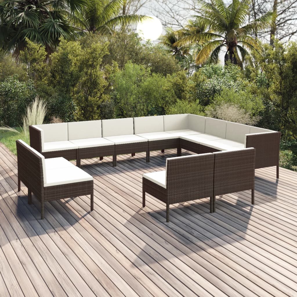 5-Delige Loungeset Met Kussens Poly Rattan Bruin