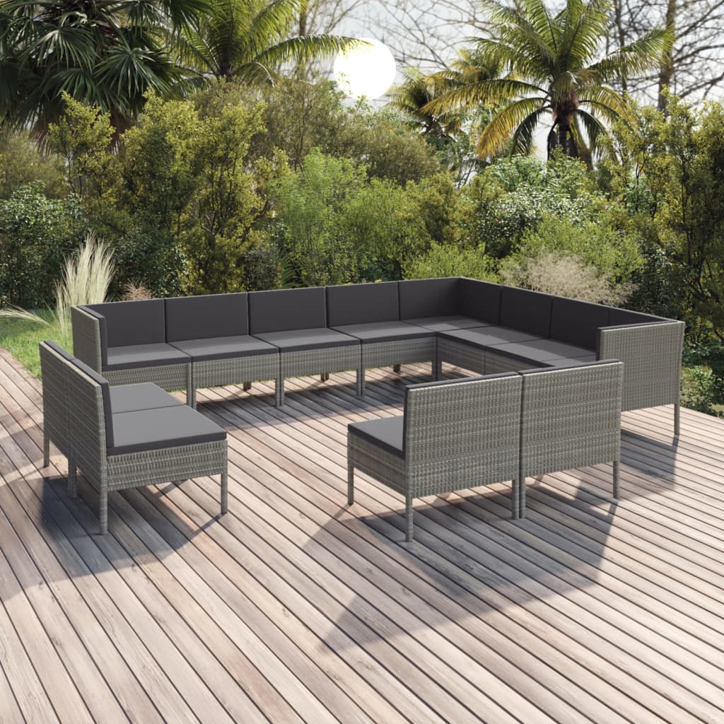 5-Delige Loungeset Met Kussens Poly Rattan Grijs