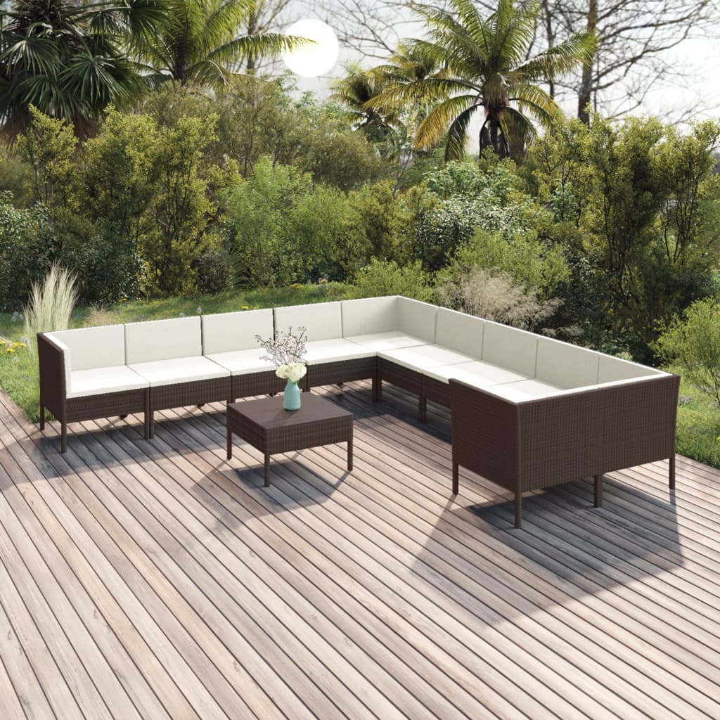 5-Delige Loungeset Met Kussens Poly Rattan Bruin