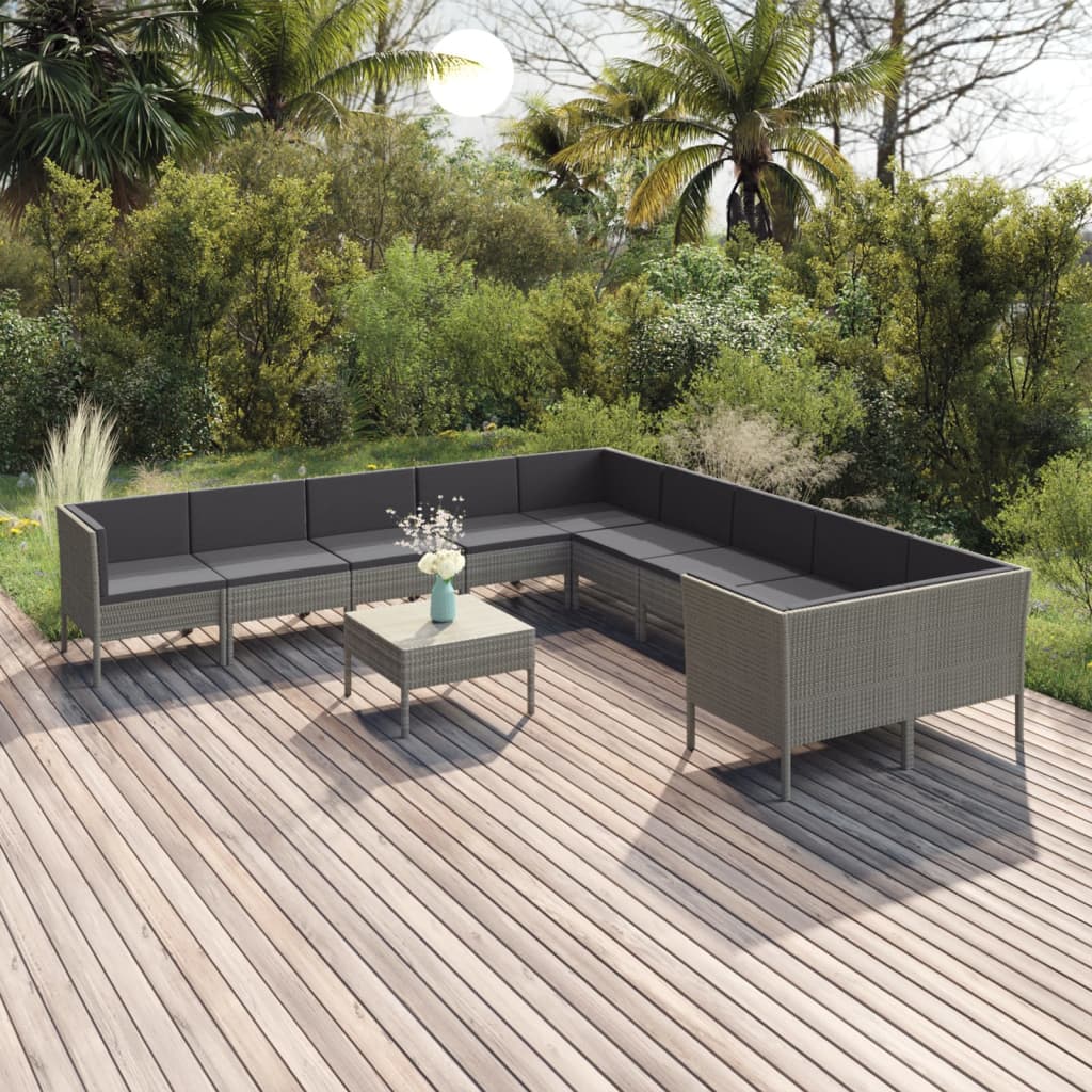 5-Delige Loungeset Met Kussens Poly Rattan Grijs