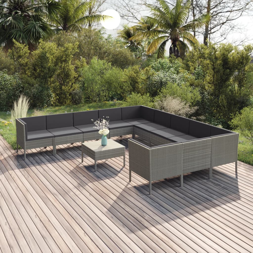 5-Delige Loungeset Met Kussens Poly Rattan Grijs