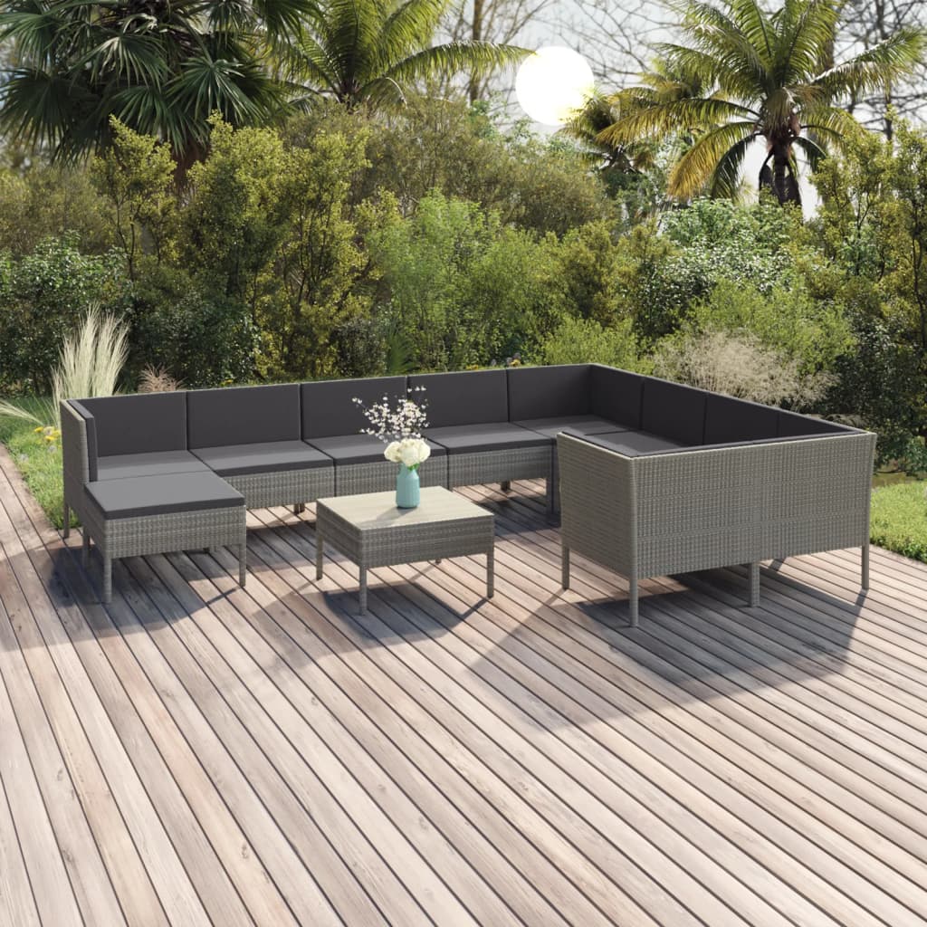 5-Delige Loungeset Met Kussens Poly Rattan Grijs