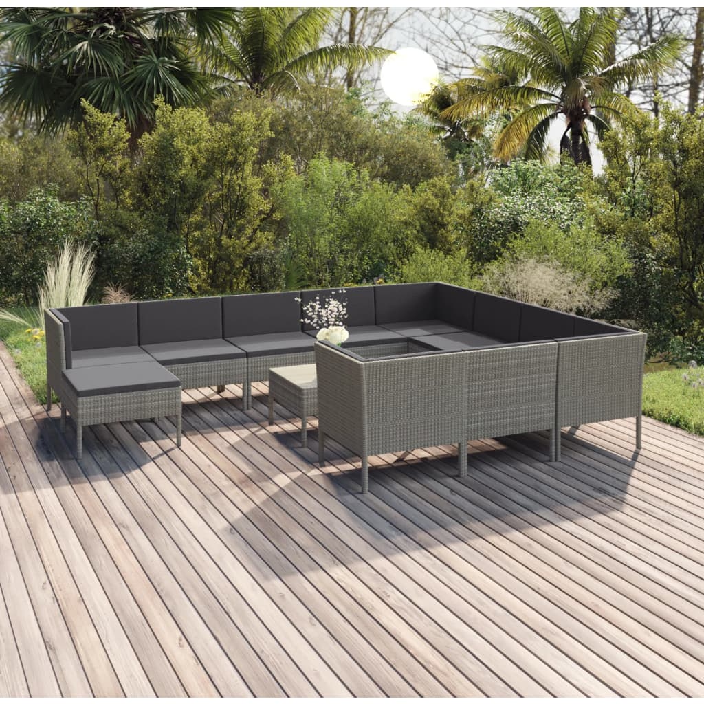 5-Delige Loungeset Met Kussens Poly Rattan Grijs