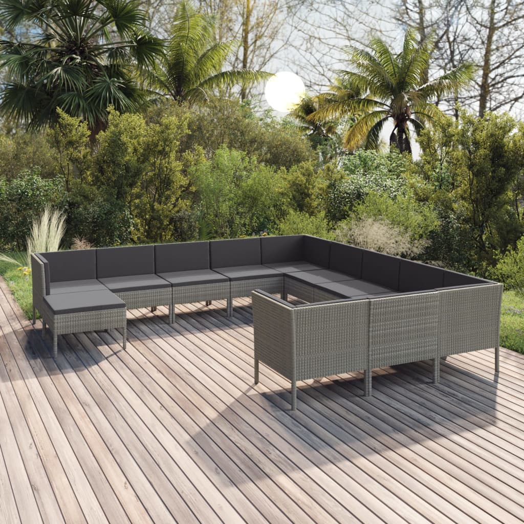 5-Delige Loungeset Met Kussens Poly Rattan Grijs