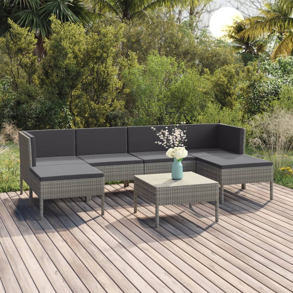 5-Delige Loungeset Met Kussens Poly Rattan Grijs