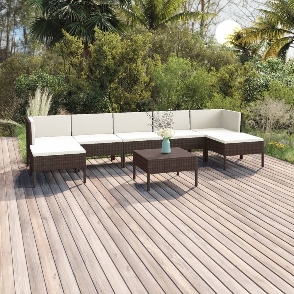 5-Delige Loungeset Met Kussens Poly Rattan Bruin