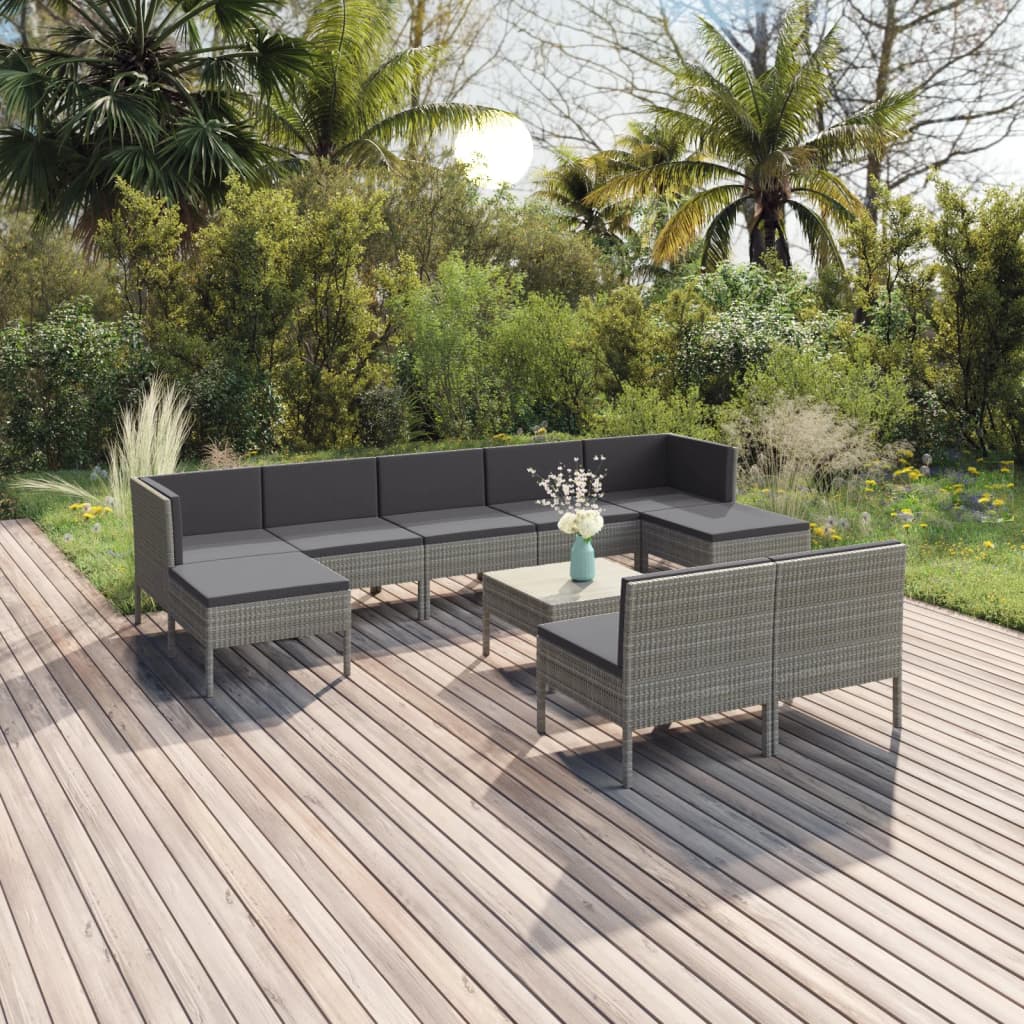 6-Delige Loungeset Met Kussens Poly Rattan Grijs