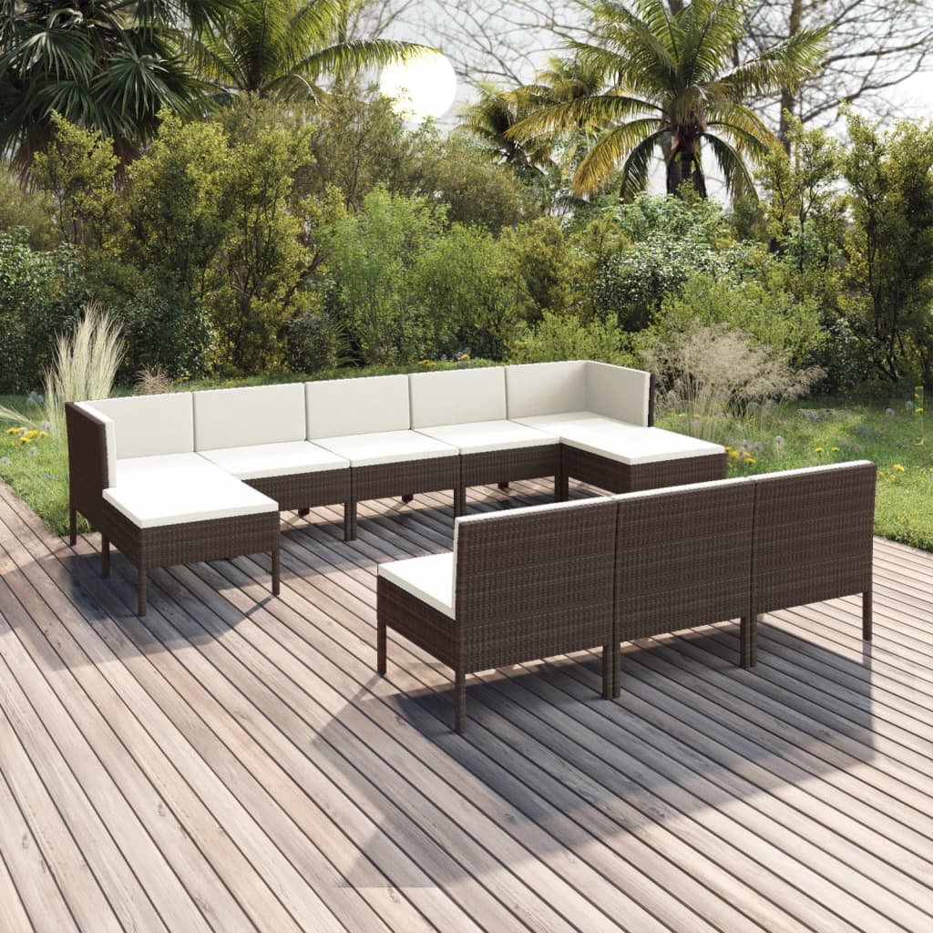 6-Delige Loungeset Met Kussens Poly Rattan Bruin