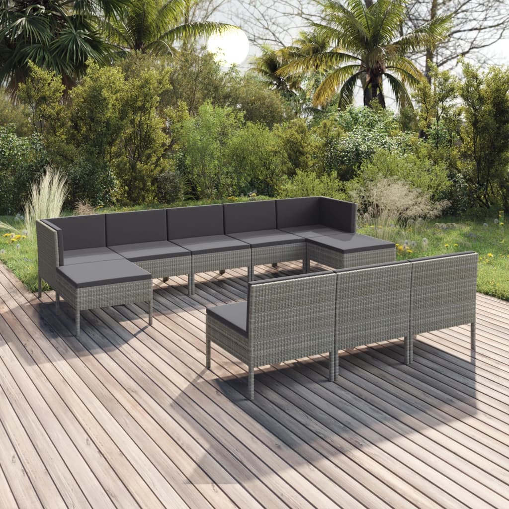 6-Delige Loungeset Met Kussens Poly Rattan Grijs