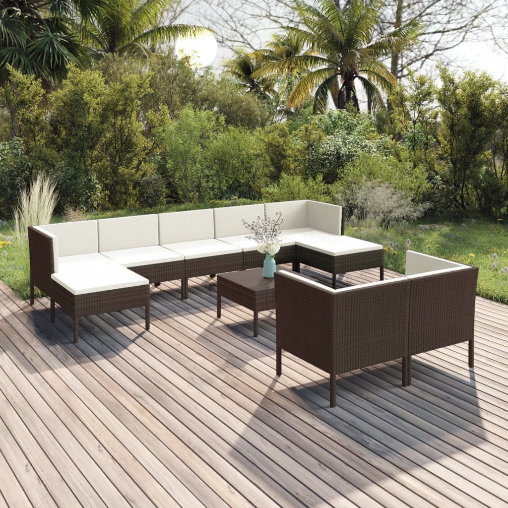 6-Delige Loungeset Met Kussens Poly Rattan Bruin