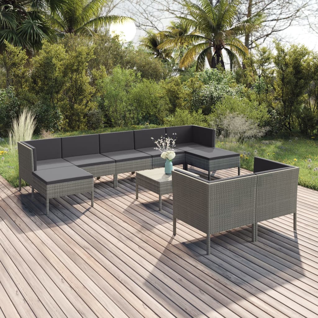 6-Delige Loungeset Met Kussens Poly Rattan Grijs
