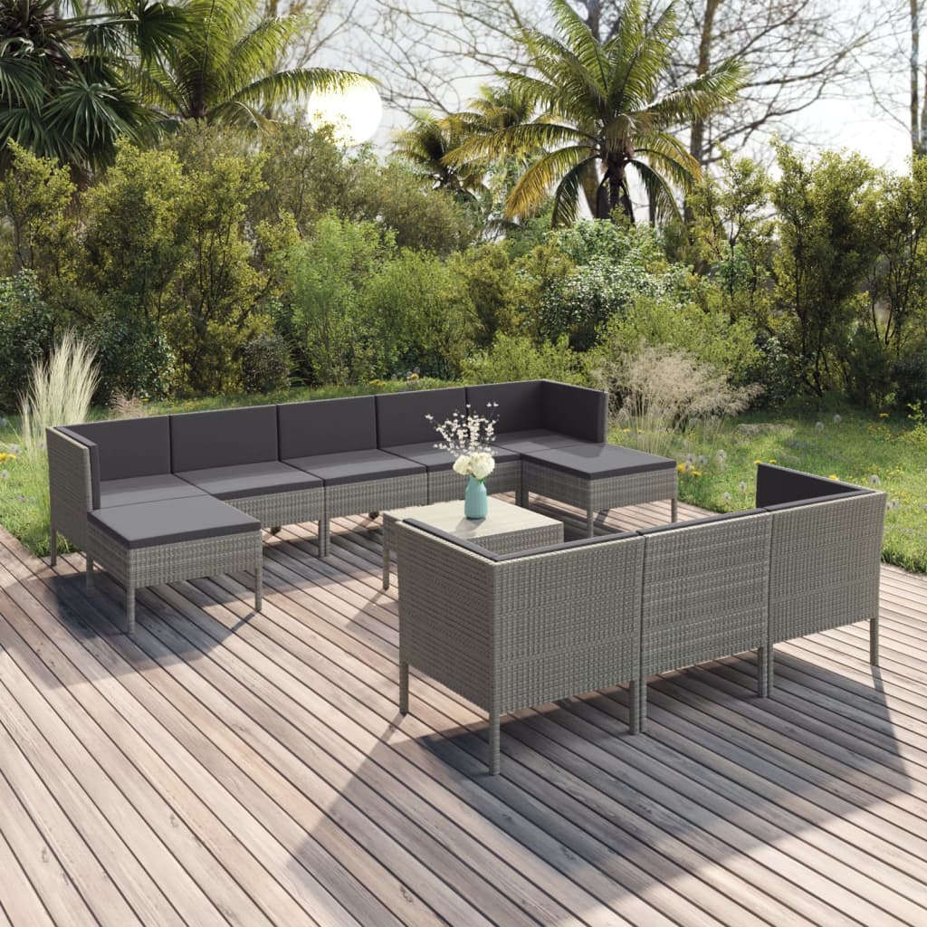 6-Delige Loungeset Met Kussens Poly Rattan Grijs