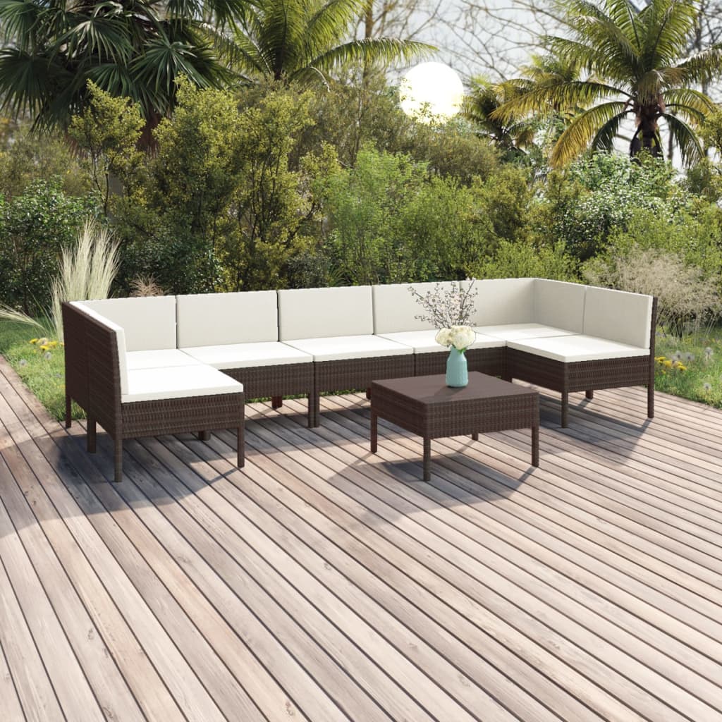6-Delige Loungeset Met Kussens Poly Rattan Bruin