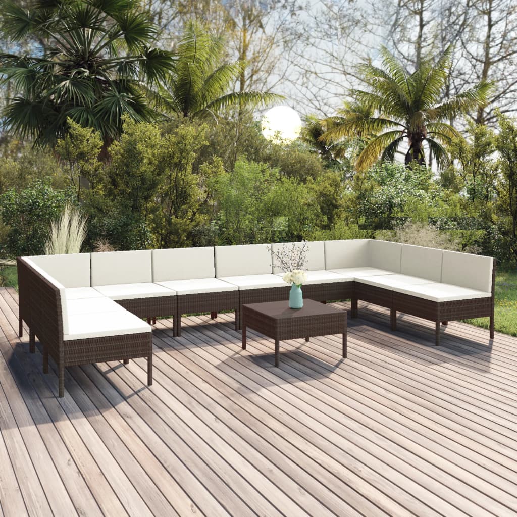 6-Delige Loungeset Met Kussens Poly Rattan Bruin