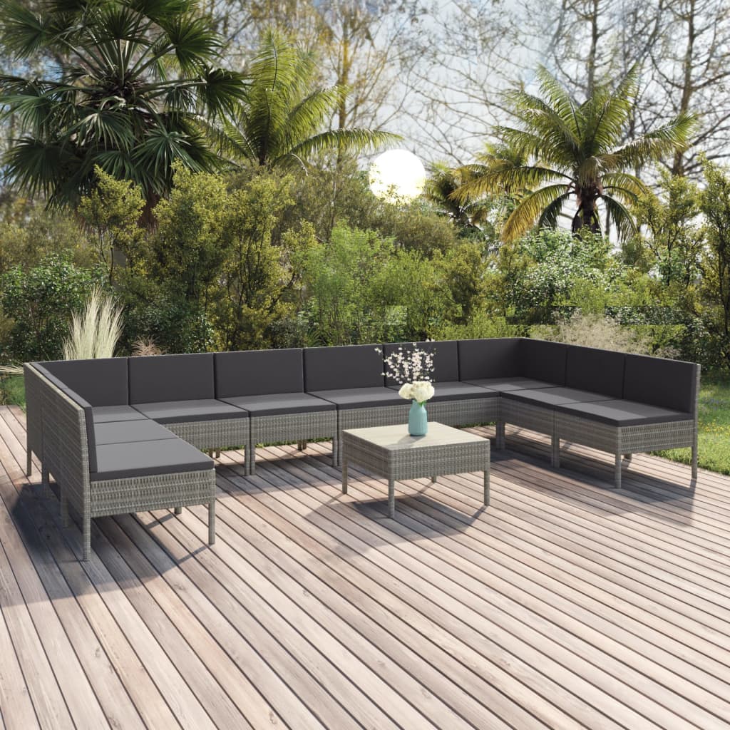 6-Delige Loungeset Met Kussens Poly Rattan Grijs