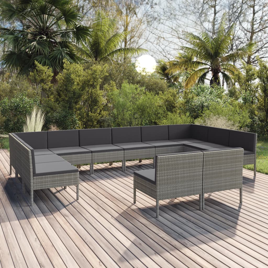6-Delige Loungeset Met Kussens Poly Rattan Grijs