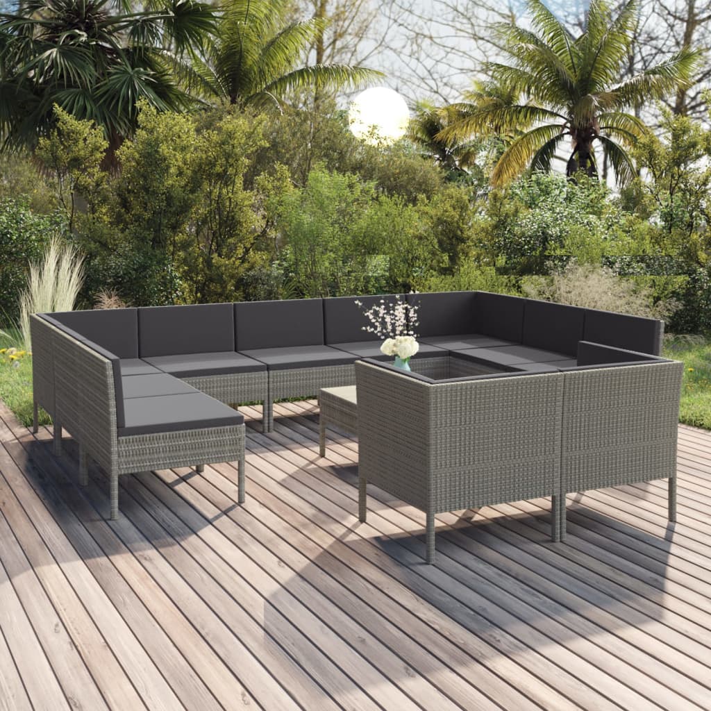 6-Delige Loungeset Met Kussens Poly Rattan Grijs