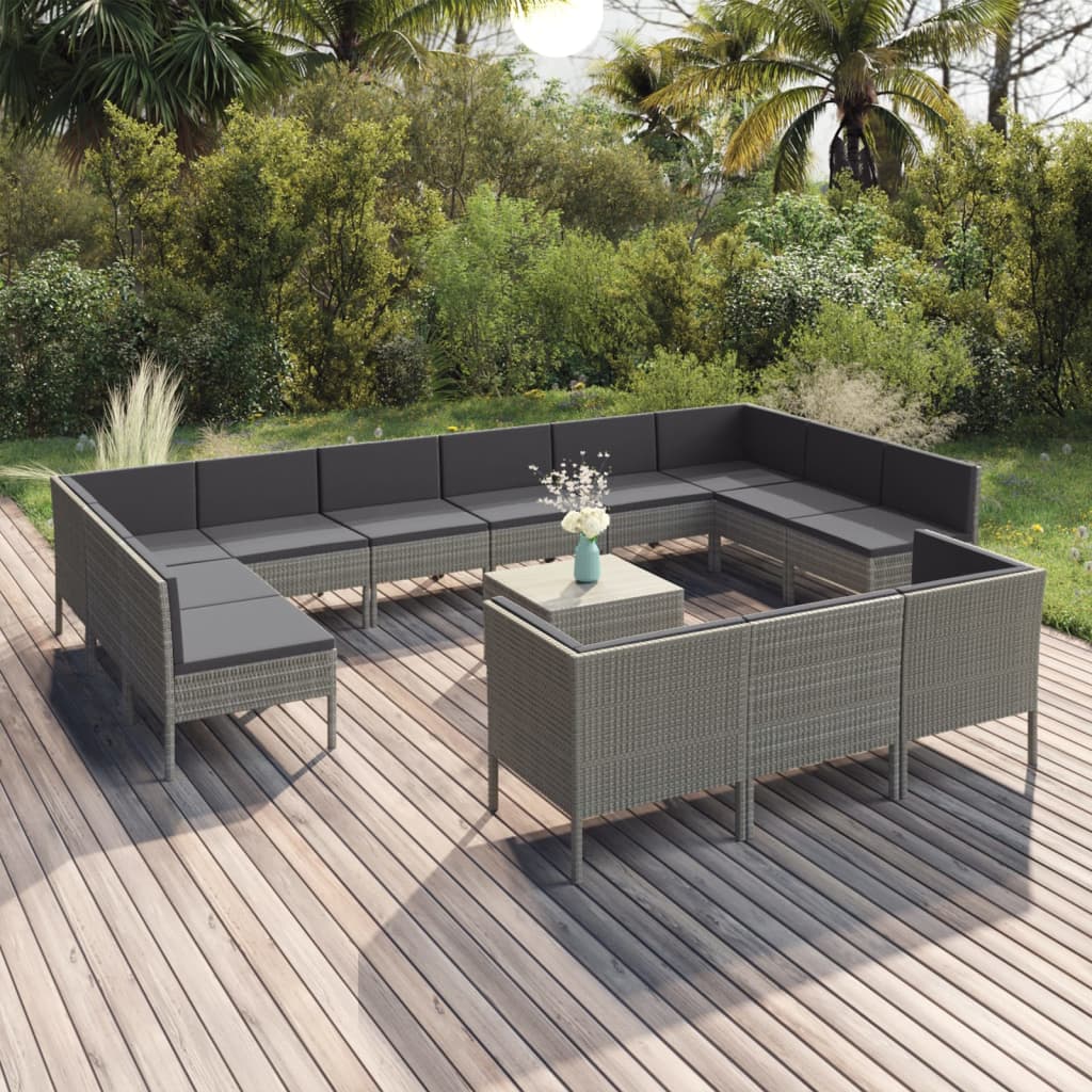 6-Delige Loungeset Met Kussens Poly Rattan Grijs