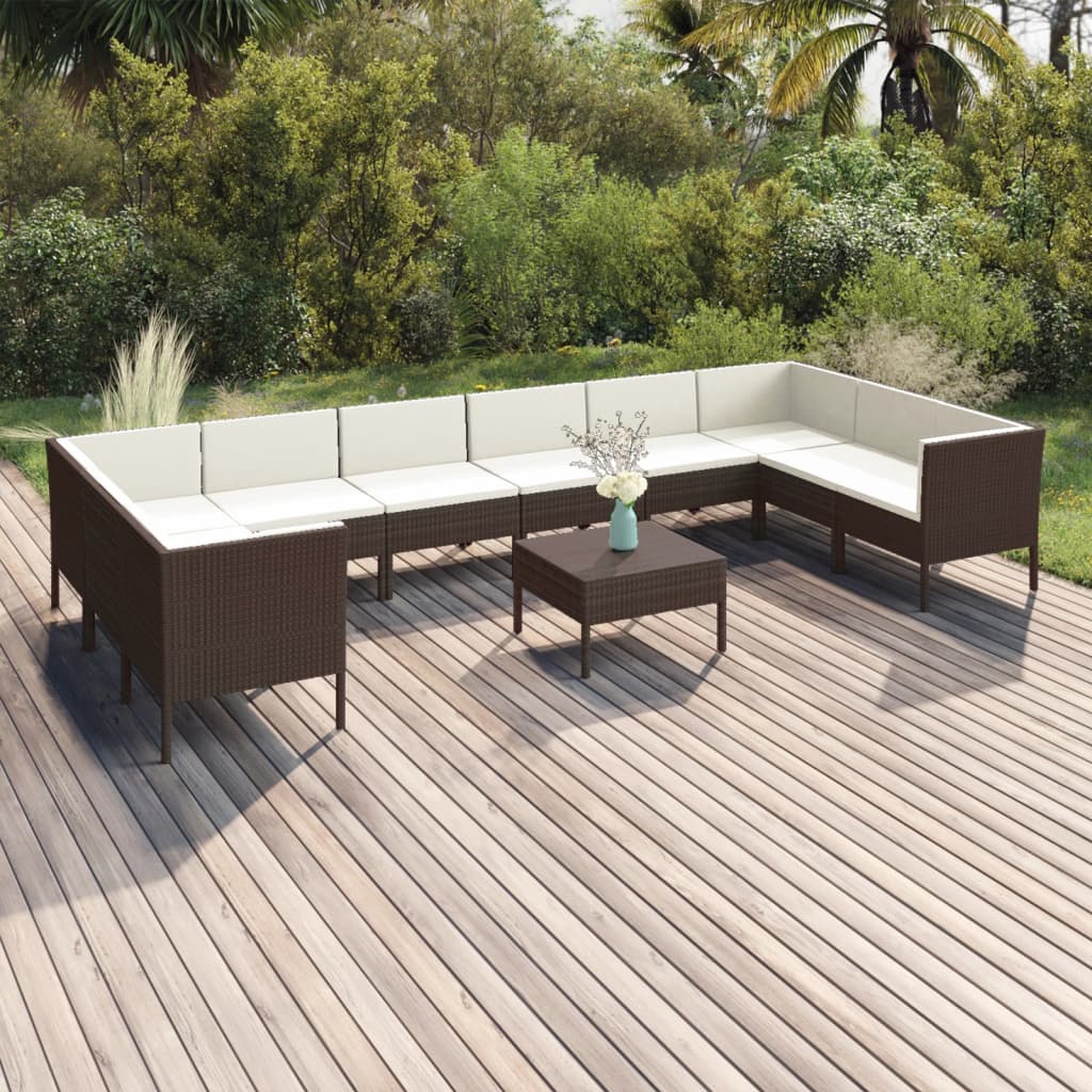 6-Delige Loungeset Met Kussens Poly Rattan Bruin